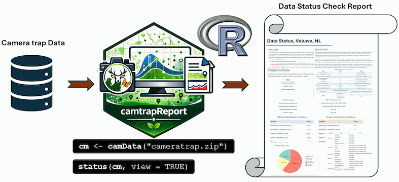 Workflow for generating a Data Status Report from camera-trap data using camtrapReport.
